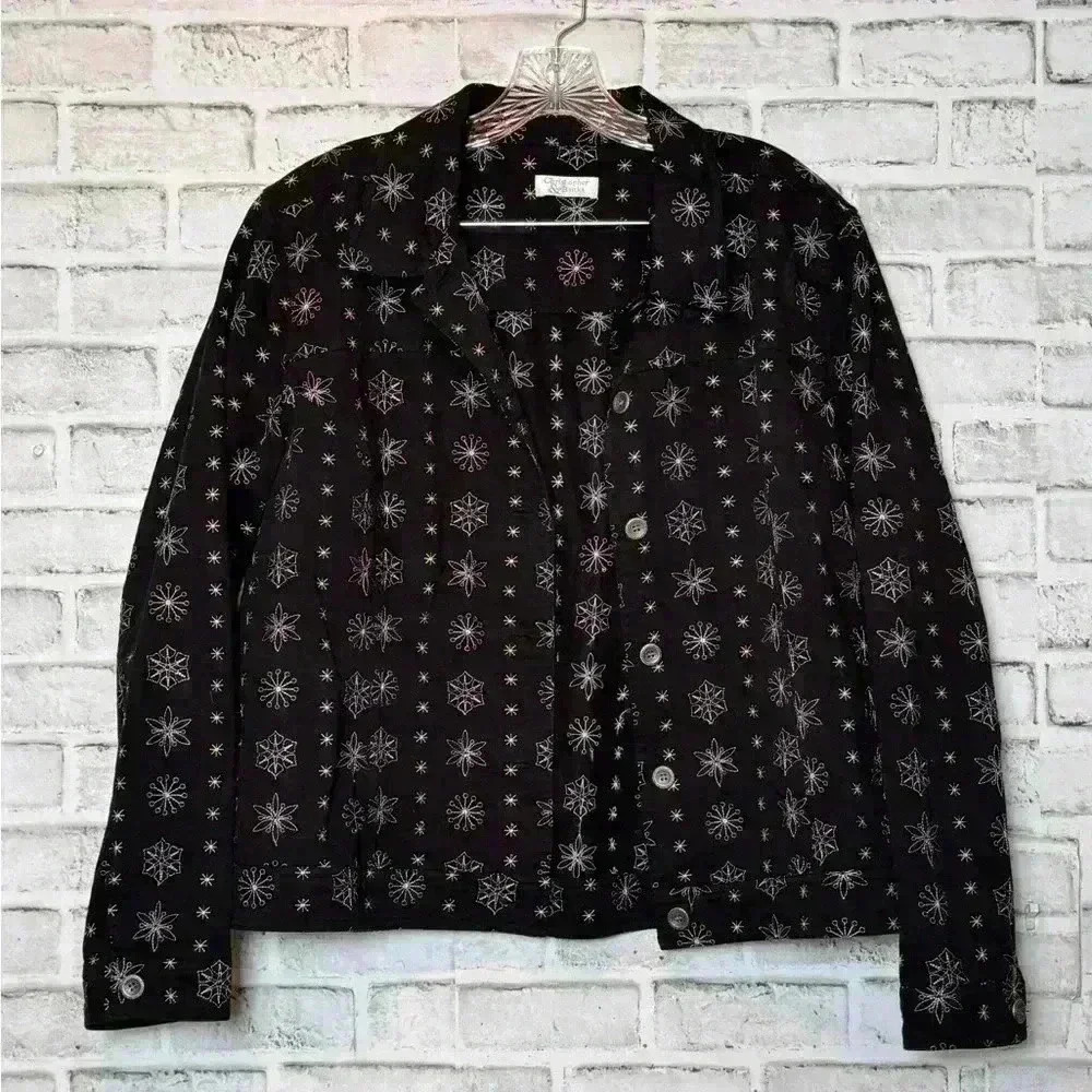 Vintage CHRISTOPHER & BANKS Women's Black‎ XL Embroidered Snowflake Jacket